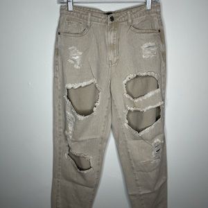 Missguided High Rise Distressed Mom Jeans